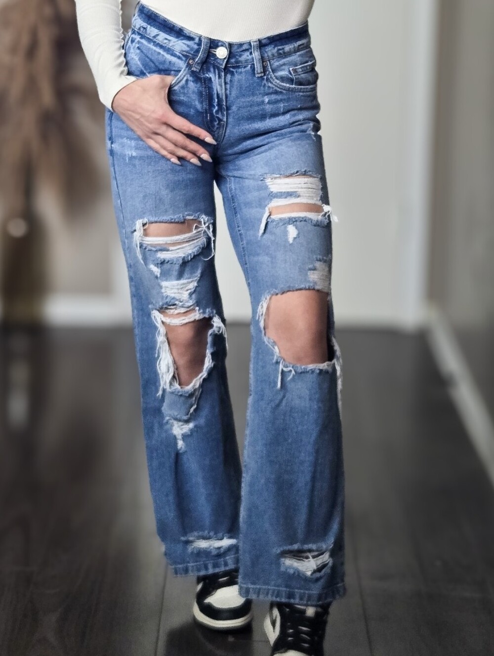 Refuge Denim Distressed Wide Leg Jeans Size 00 Trendy Baggy Y2k 100% Cotton